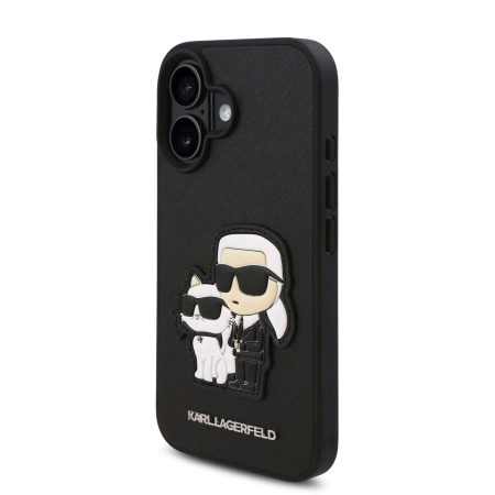 Husa iPhone 16, Karl Lagerfeld PU Saffiano Karl and Choupette, Black [2]