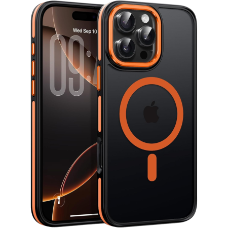 Husa iPhone 16 Pro, Anti-Slip Shockproof, Military-Grade Protection, MagSafe, Cosmic Orange - Black [0]