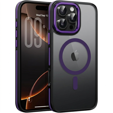Husa iPhone 16 Pro, Anti-Slip Shockproof, Military-Grade Protection, MagSafe, Purple - Black [0]