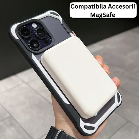 Husa iPhone 16 Pro, Bumper MagSafe Shockproof, Black-White [4]