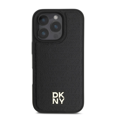 Husa iPhone 16 Pro, DKNY PU Leather Repeat Pattern Stack Logo MagSafe, Black [1]