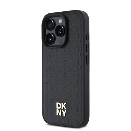 Husa iPhone 16 Pro, DKNY PU Leather Repeat Pattern Stack Logo MagSafe, Black [2]