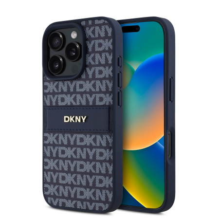 IPHONE 16 PRO - Husa iPhone 16 Pro. DKNY PU Leather Repeat Pattern Tonal Stripe, Blue