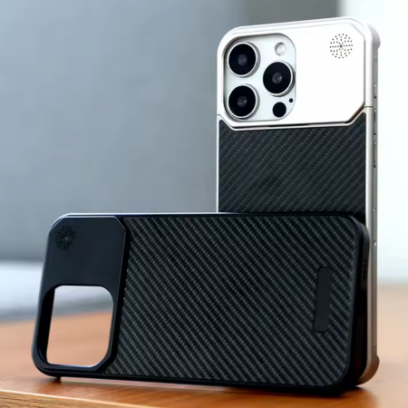 Husa iPhone 14 Pro, Dur Aluminiu si Carbon cu MagSafe, Silver Golden [10]