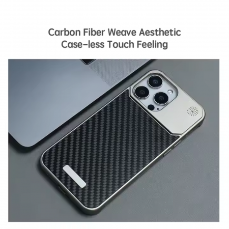 Husa iPhone 14 Pro Max, Dur Aluminiu si Carbon cu MagSafe, Silver Golden [6]