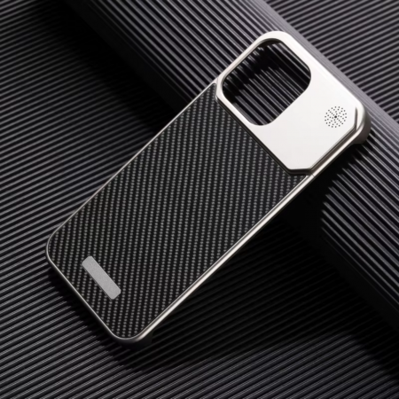 Husa iPhone 16, Dur Aluminiu si Carbon cu MagSafe, Silver Golden [2]