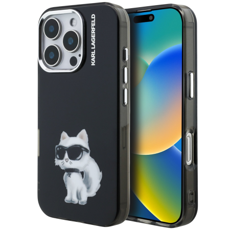 IPHONE 15 PRO MAX - Husa iPhone 16 Pro Max Karl Lagerfeld IML Aquarelle Choupette, Black