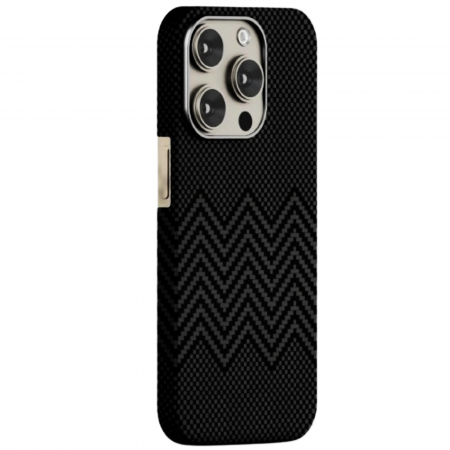 Husa iPhone 16 Pro, Kevlar Aramid Fiber with MagSafe, Black Waves [1]