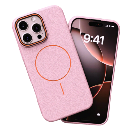IPHONE 16 PRO MAX - Husa iPhone 16 Pro Max, Silicon Texturat cu Protectie Interioara din Piele si MagSafe, Pink