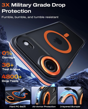 Husa iPhone 17 Air, Anti-Slip Shockproof, Military-Grade Protection, MagSafe, Cosmic Orange - Black [4]