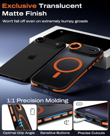 Husa iPhone 17 Air, Anti-Slip Shockproof, Military-Grade Protection, MagSafe, Cosmic Orange - Black [7]