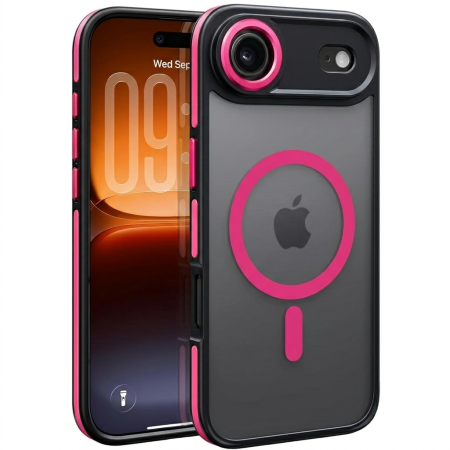 IPHONE 17 AIR - Husa iPhone 17 Air, Anti-Slip Shockproof, Military-Grade Protection, MagSafe, Hot Pink - Black