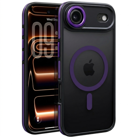 IPHONE 17 AIR - Husa iPhone 17 Air, Anti-Slip Shockproof, Military-Grade Protection, MagSafe, Purple - Black