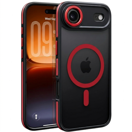 IPHONE 17 AIR - Husa iPhone 17 Air, Anti-Slip Shockproof, Military-Grade Protection, MagSafe, Red - Black