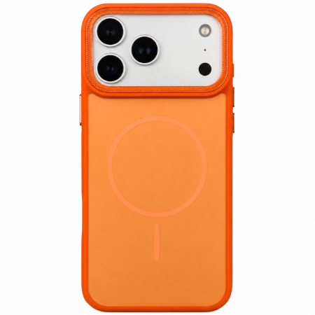 IPHONE 17 AIR - Husa iPhone 17 Air, Anti-Slip Silicone Frame, Hard Back MagSafe, Dur Aluminium frame Camera Protection, Orange
