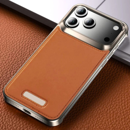 Husa iPhone 17 Air, Dur Aluminiu si Piele cu MagSafe, Brown [1]