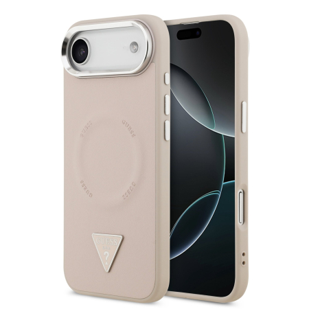 IPHONE 17 AIR - Husa iPhone 17 Air, Guess PU Leather Triangle Logo MagSafe, Pink