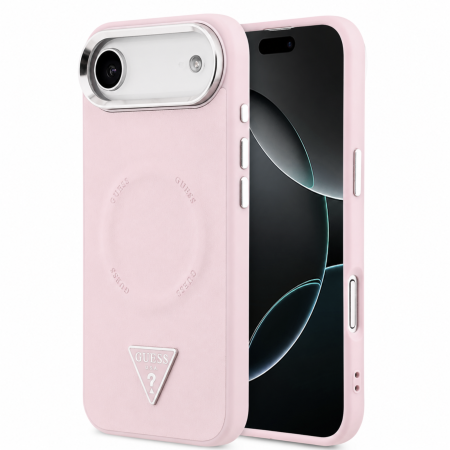 IPHONE 17 AIR - Husa iPhone 17 Air, Guess PU Leather Triangle Logo MagSafe, Pink