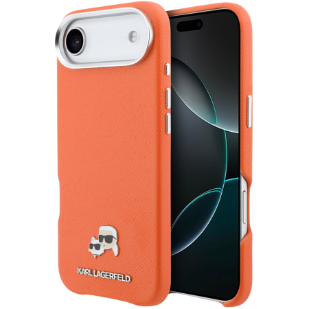 IPHONE 17 AIR - Husa iPhone 17 Air, Karl Lagerfeld PU Karl and Choupette Heads Pins MagSafe, Orange