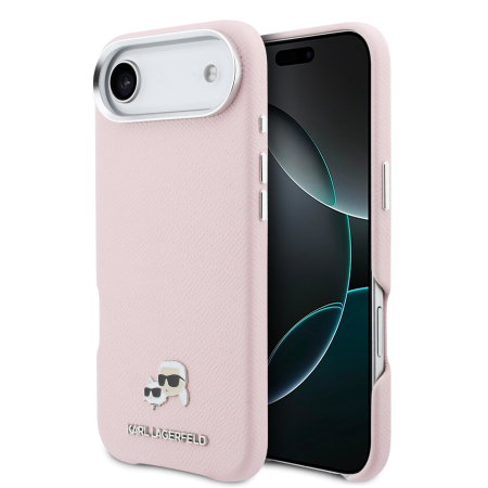 IPHONE 17 AIR - Husa iPhone 17 Air, Karl Lagerfeld PU Karl and Choupette Heads Pins MagSafe, Pink