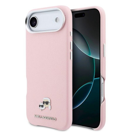 IPHONE 17 AIR - Husa iPhone 17 Air, Karl Lagerfeld PU Karl and Choupette Heads Pins MagSafe, Pink