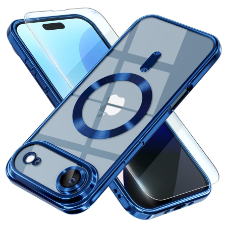 HUSE IPHONE - Husa iPhone 17 Air, Luxury MagSafe Anti-Shock cu Protectie Lentile Camera, Blue