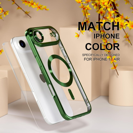 Husa iPhone 17 Air, Luxury MagSafe Anti-Shock cu Protectie Lentile Camera, Verde [3]