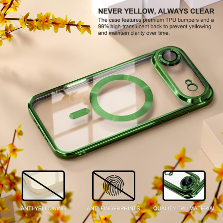 Husa iPhone 17 Air, Luxury MagSafe Anti-Shock cu Protectie Lentile Camera, Verde [1]