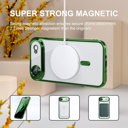 Husa iPhone 17 Air, Luxury MagSafe Anti-Shock cu Protectie Lentile Camera, Verde [4]