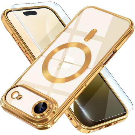 HUSE IPHONE - Husa iPhone 17 Air, Luxury MagSafe cu Protectie Lentile Camera si Anti-Shock, Gold