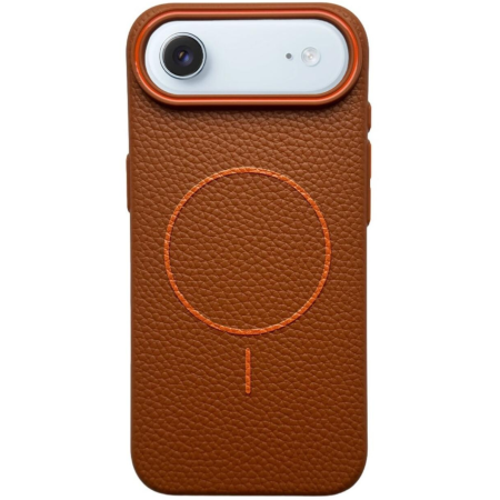 IPHONE 17 AIR - Husa iPhone 17 Air, Silicon Texturat cu Protectie Interioara din Piele si MagSafe, Orange-Brown