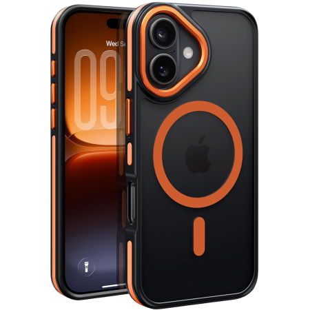 IPHONE 17 - Husa iPhone 17, Anti-Slip Shockproof, Military-Grade Protection, MagSafe, Cosmic Orange - Black
