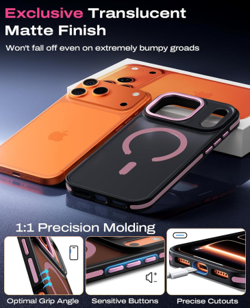 Husa iPhone 17, Anti-Slip Shockproof, Military-Grade Protection, MagSafe, Pink - Black [5]