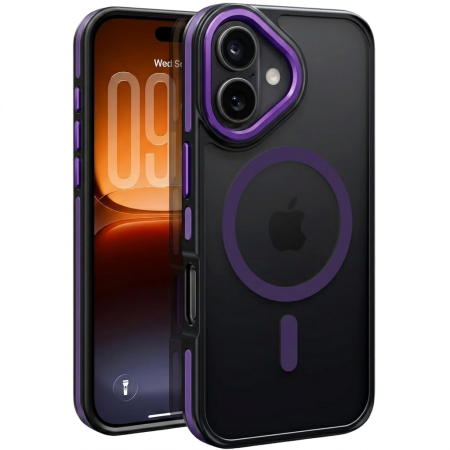 Husa iPhone 17, Anti-Slip Shockproof, Military-Grade Protection, MagSafe, Purple - Black [0]