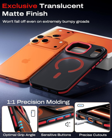 Husa iPhone 17 Pro Max, Anti-Slip Shockproof, Military-Grade Protection, MagSafe, Red - Black [4]