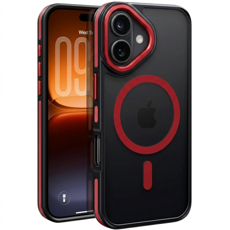 IPHONE 17 - Husa iPhone 17, Anti-Slip Shockproof, Military-Grade Protection, MagSafe, Red - Black