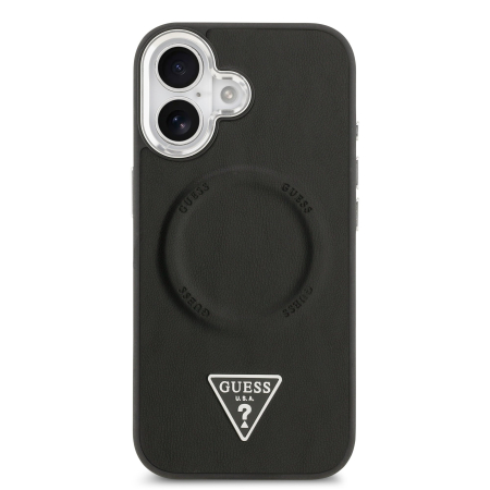 Husa iPhone 17 Guess PU Leather Triangle Logo MagSafe, Black [1]