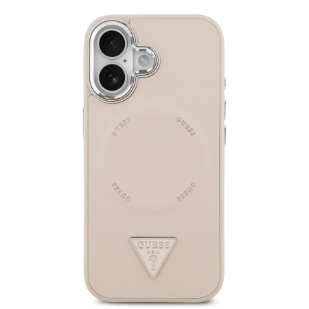 Husa iPhone 17, Guess PU Leather Triangle Logo MagSafe, Pink [1]