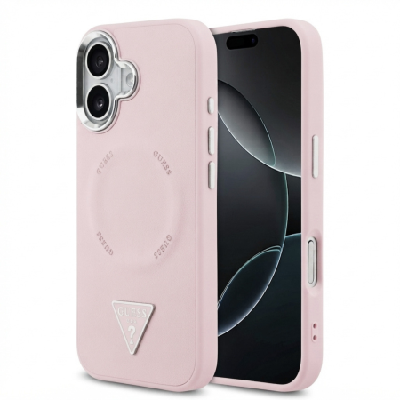 IPHONE 17 - Husa iPhone 17, Guess PU Leather Triangle Logo MagSafe, Pink