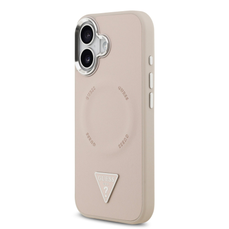 Husa iPhone 17, Guess PU Leather Triangle Logo MagSafe, Pink [2]