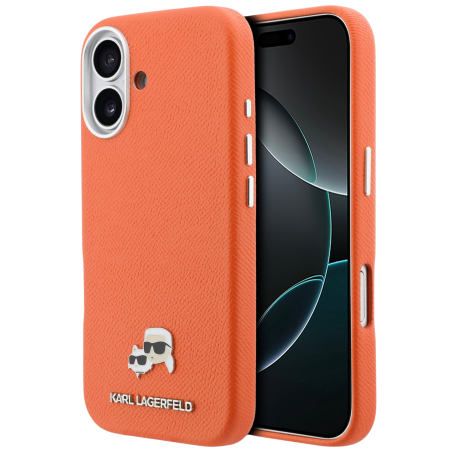 IPHONE 17 - Husa iPhone 17, Karl Lagerfeld PU Karl and Choupette Heads Pins MagSafe, Orange
