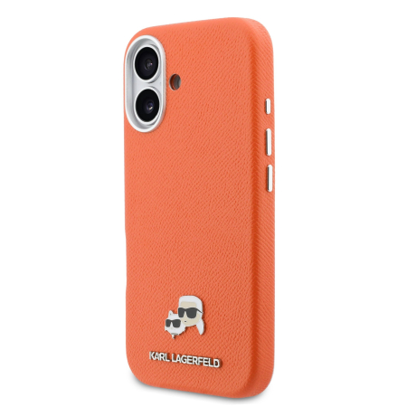 Husa iPhone 17, Karl Lagerfeld PU Karl and Choupette Heads Pins MagSafe, Orange [2]