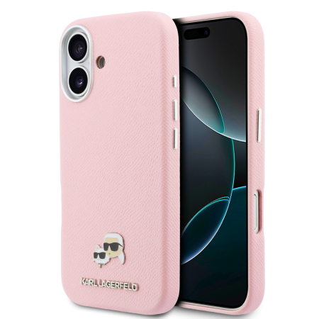 IPHONE 17 - Husa iPhone 17, Karl Lagerfeld PU Karl and Choupette Heads Pins MagSafe, Pink