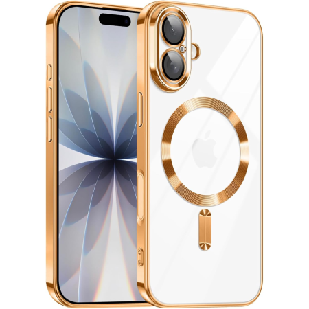 HUSE IPHONE - Husa iPhone 17, Luxury MagSafe cu Protectie Lentile Camera si Anti-Shock, Gold