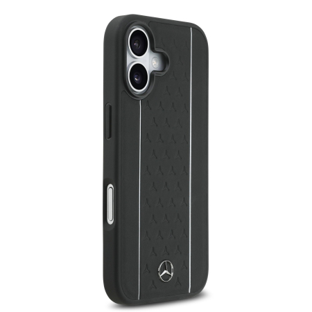 Husa iPhone 17, Mercedes Leather Star Pattern and Stripes MagSafe, Black/White [3]