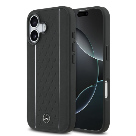 IPHONE 17 - Husa iPhone 17, Mercedes Leather Star Pattern and Stripes MagSafe, Black/White