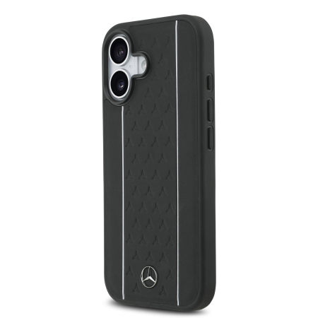 Husa iPhone 17, Mercedes Leather Star Pattern and Stripes MagSafe, Black/White [2]