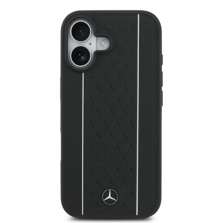 Husa iPhone 17, Mercedes Leather Star Pattern and Stripes MagSafe, Black/White [1]