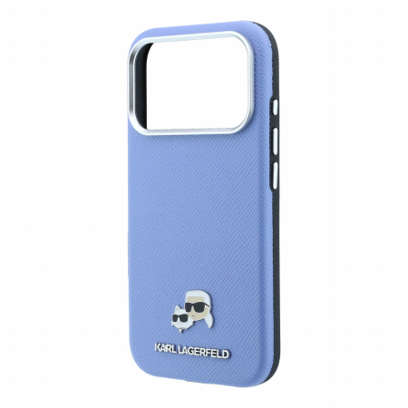 Husa iPhone 17 Pro/ 18 Pro, Karl Lagerfeld PU Grained Semi Wrap K&CH Heads Magsafe Blue [4]