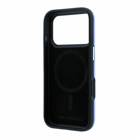 Husa iPhone 17 Pro/ 18 Pro, Karl Lagerfeld PU Grained Semi Wrap K&CH Heads Magsafe Blue [5]